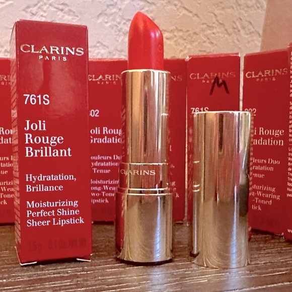 NIB Clarins #761S Joli Rouge Brilliant Lipstick in Spicy Chili - Picture 3 of 5